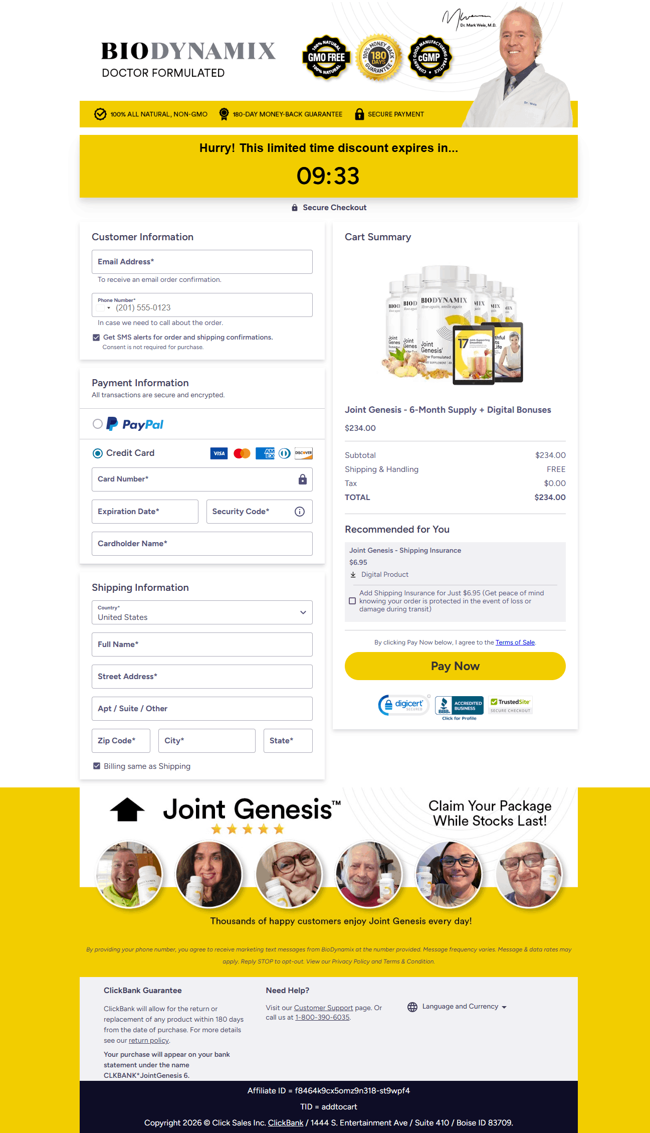 Joint Genesis secure order page